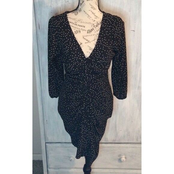 Zara edgy classy ruched v-neck  Polka Dot knee length Sm dress Boho Feminine Y2k - Picture 1 of 12